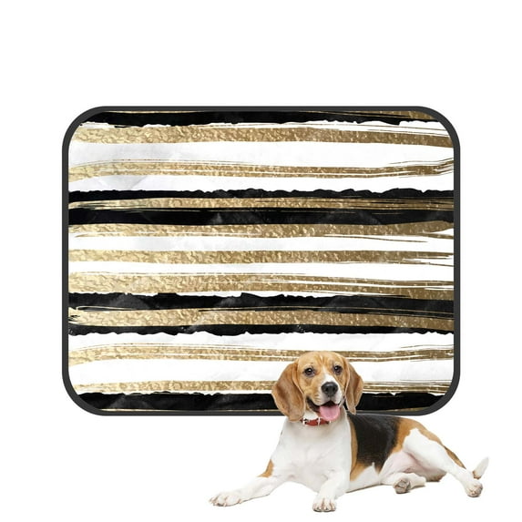 PKQWTM Gold Paints And Black Ink Create Abstract Striped Pattern Pet Dog Cat Bed Pee Pads Mat Cushion Potty Dogs Blankets Crate Bed Kennel 14x18 inch