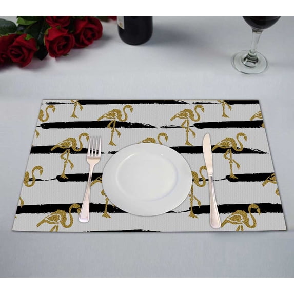 PKQWTM Golden Flamingo Kitchen Dining Table Mats Placemats Size 12x18 Inches, Set of 2 Pieces