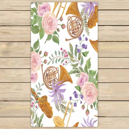 PKQWTM Golden French Horns Beautiful Rose Flowers Microfiber Bath Towels Bathroom Body Shower Towel Size 30x56 Inches