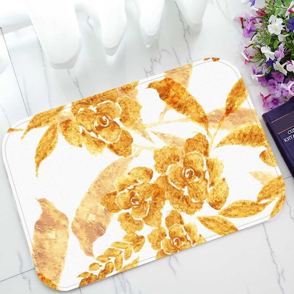 PKQWTM Golden Rose Flower Floral Ornament Ethnic Home Decor Floor Mat Area Rug Doormat Size 15.7x23.6 Inches