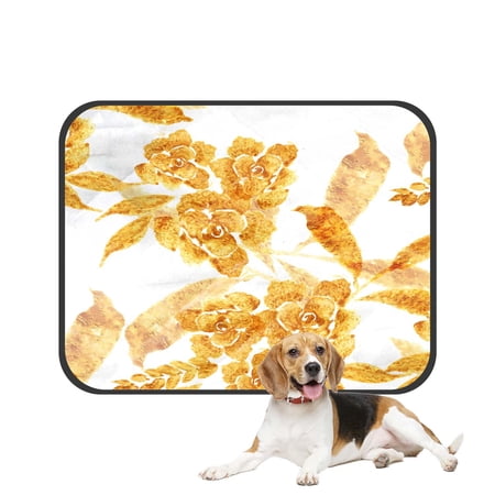 PKQWTM Golden Rose Flower Floral Ornament Ethnic Pet Dog Cat Bed Pee Pads Mat Cushion Potty Dogsblankets Crate Bed Kennel 14x18 inch