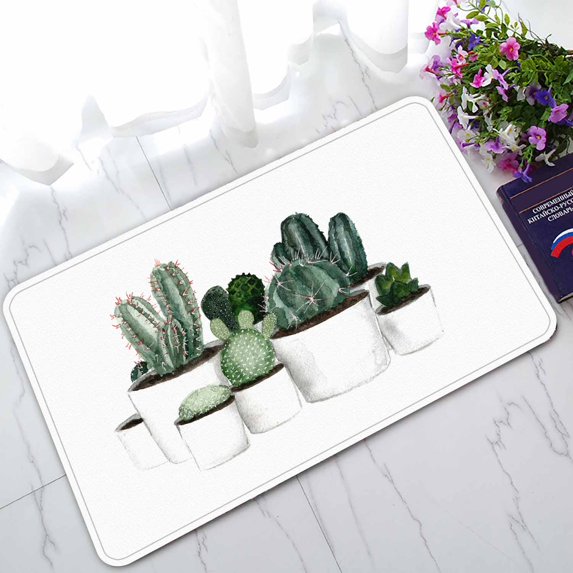 PKQWTM Green Cactus Set In White Pots On White Home Decor Floor Mat Area Rug Doormat Size 18x30 Inches
