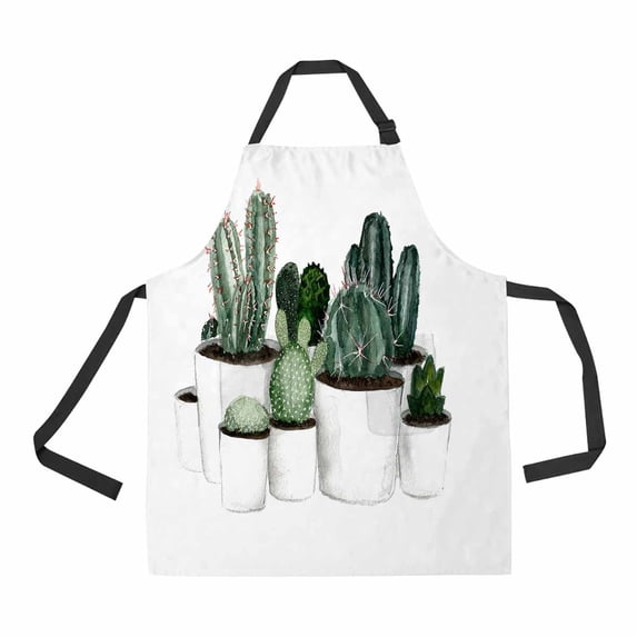 PKQWTM Green Cactus Set In White Pots On White Unisex Adjustable Bib Apron with Pockets for Commercial Restaurant and Home Kitchen Use