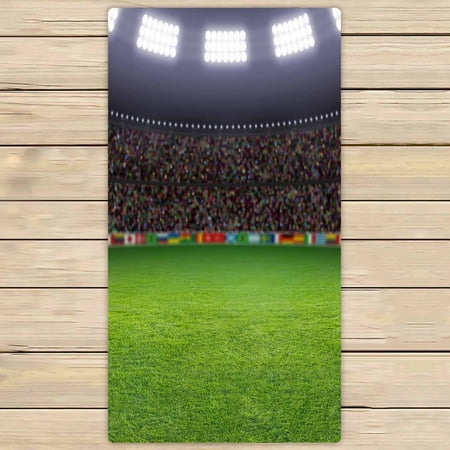 PKQWTM Green Soccer Stadium Illuminated Field Arena In Night Microfiber Bath Towels Bathroom Body Shower Towel Size 30x56 Inches