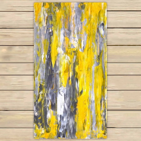 PKQWTM Grey And Yellow Abstract Art Painting Microfiber Bath Towels Bathroom Body Shower Towel Size 30x56 Inches