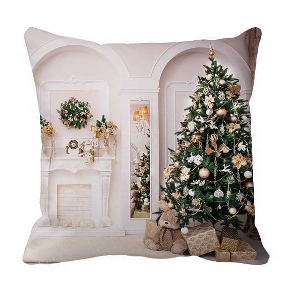 PKQWTM Hall Fireplace Arches Mirrors Christmas Wreath Tree Bed Decor Pillow Cases Zippered Cushion Cover Size 16x16 Inches