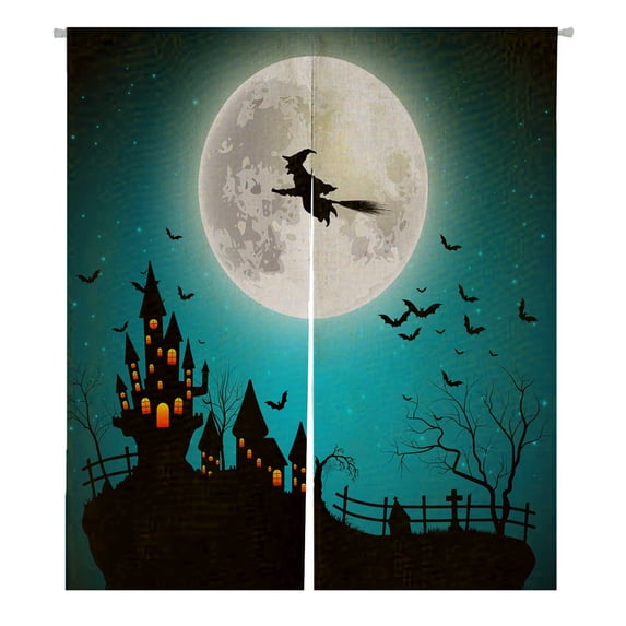 PKQWTM Halloween Flying Witch Full Moon Door Curtain Window Cover Home Decor Hanging Curtain Size 105x120 CM