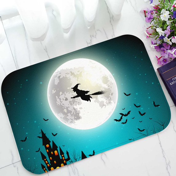 PKQWTM Halloween Flying Witch Full Moon Home Decor Floor Mat Area Rug Doormat Size 15.7x23.6 Inches