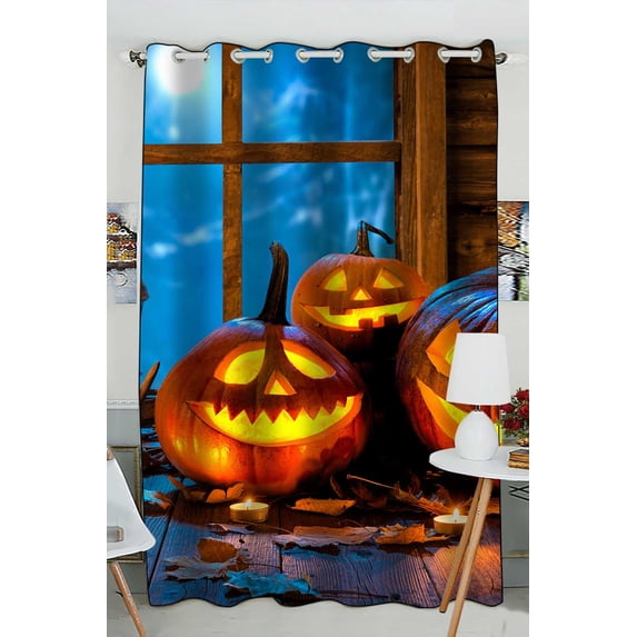 PKQWTM Halloween Pumpkin Head Jack Lantern Burning Candles Practical heat insulation Shading Window Curtain Size 52(W) x 84(H) inches (One Piece)