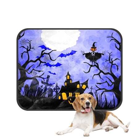 PKQWTM Halloween Pumpkin Scarecrows Starry Night Black Trees Pet Dog Cat Bed Pee Pads Mat Cushion Potty Dogsblankets Crate Bed Kennel 20x24 inch