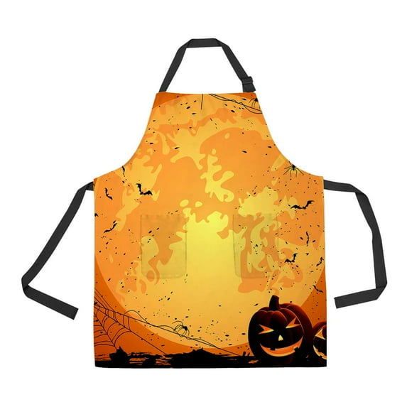PKQWTM Halloween Unisex Adjustable Bib Apron with Pockets for Commercial Restaurant and Home Kitchen Use
