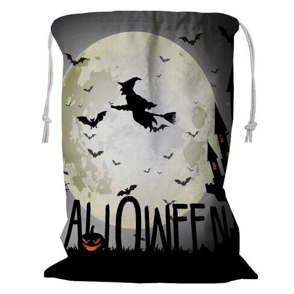 PKQWTM Halloween Witch Full Moon Storage Basket Laundry Bag with Drawstring Size 24x32 Inch