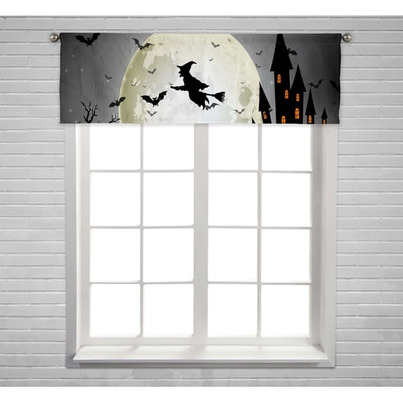 PKQWTM Halloween Witch Full Moon Window Curtain Valance Rod Pocket 54x18 inch