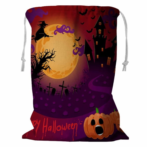 PKQWTM Halloween ghostly castle moonlight Storage Basket Laundry Bag with Drawstring Size 24x32 Inch