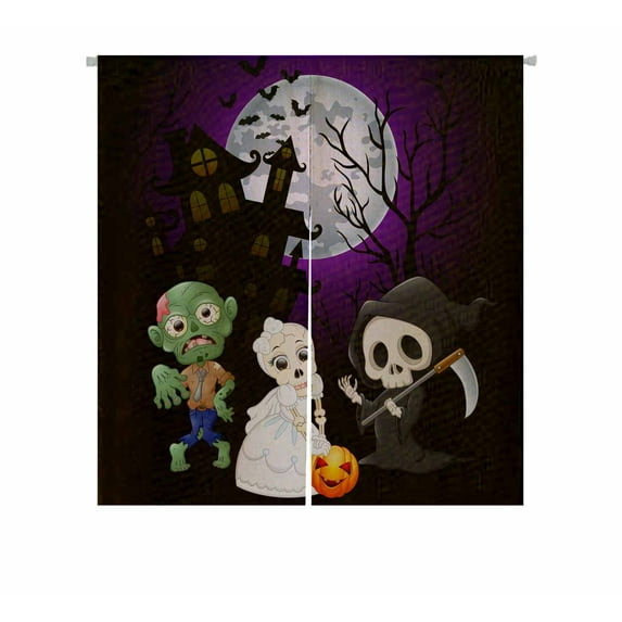 PKQWTM Halloween grim reaper skull bride zombie haunted castle Door Curtain Window Cover Home Decor Hanging Curtain Size 85x90 CM