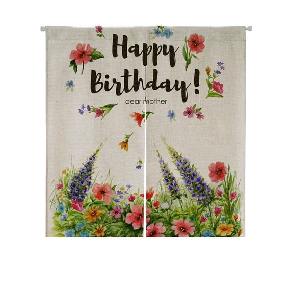 PKQWTM Happy Birthday Grand Mother Flower Lawn Lettering In Flower Frame Door Curtain Window Cover Home Decor Hanging Curtain Size 85x90 CM