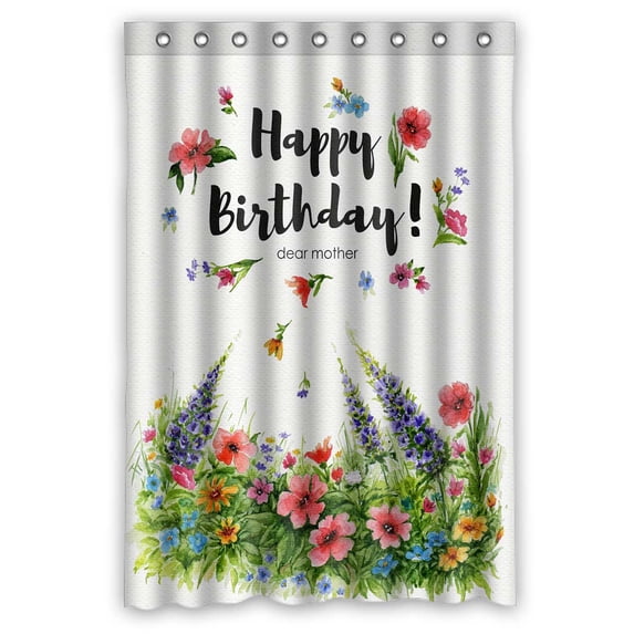 PKQWTM Happy Birthday Grand Mother Flower Lawn Lettering In Flower Frame WaterProof Polyester Fabric Shower Curtain Size 48x72 Inches