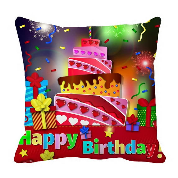 PKQWTM Happy Birthday Paper Sign Over Confetti Holiday Bed Decor Pillow Cases Zippered Cushion Cover Size 16x16 Inches