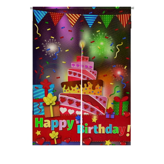 PKQWTM Happy Birthday Paper Sign Over Confetti Holiday Door Curtain Window Cover Home Decor Hanging Curtain Size 85x120 CM