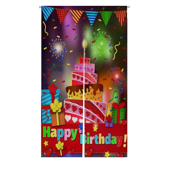 PKQWTM Happy Birthday Paper Sign Over Confetti Holiday Door Curtain Window Cover Home Decor Hanging Curtain Size 85x150 CM
