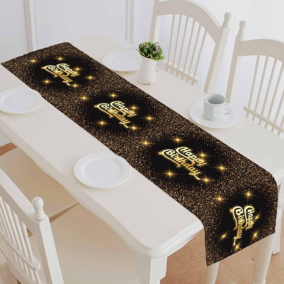 PKQWTM Happy Birthday Sparkling Confetti Cotton and Linen Table Runner Kitchen Dining Room Supplies Size 14x72 Inch