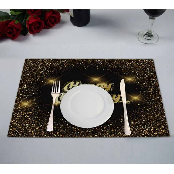 PKQWTM Happy Birthday Sparkling Confetti Kitchen Dining Table Mats Placemats Size 12x18 Inches, Set of 2 Pieces