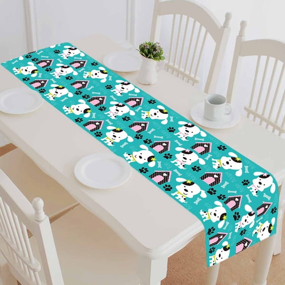PKQWTM Happy Dog Paw Print And Bone Cotton and Linen Table Runner Kitchen Dining Room Supplies Size 14x72 Inch