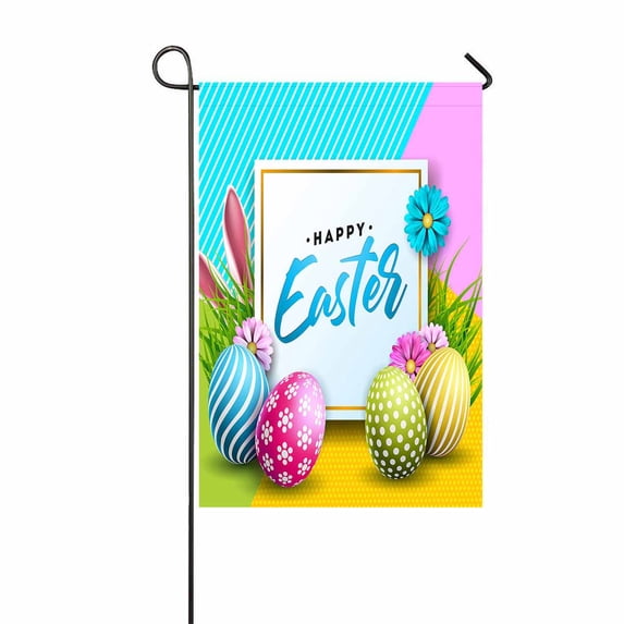 PKQWTM Happy Easter Egg Rabbit Ears And Flower Yard Decor Home Garden Flag Size 28x40 Inches
