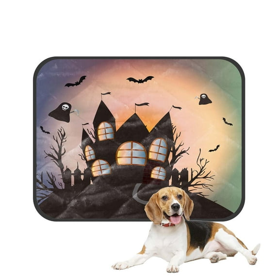 PKQWTM Happy Halloween Funny Ghost Fantasy Castle Black Tree Pet Dog Cat Bed Pee Pads Mat Cushion Potty Dogsblankets Crate Bed Kennel 28x36 inch