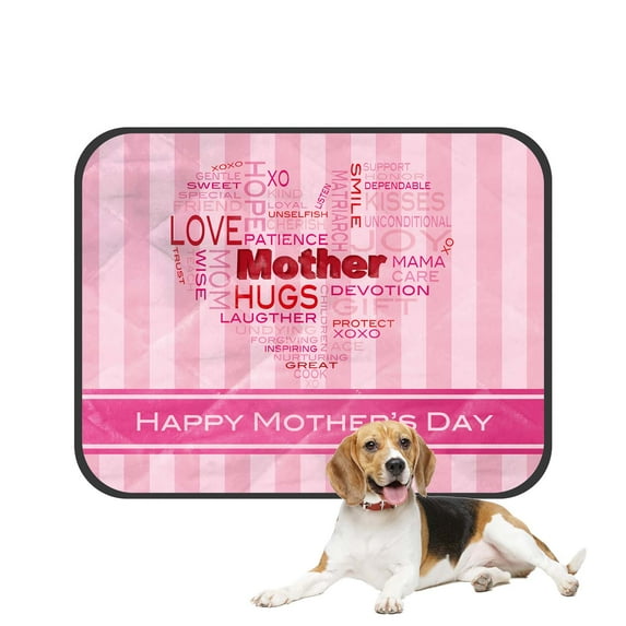 PKQWTM Happy Mothers Day Word Cloud Heart Shape Pink Stripes Pet Dog Cat Bed Pee Pads Mat Cushion Potty Dogsblankets Crate Bed Kennel 25x30 inch