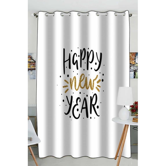 PKQWTM Happy New Year Shine Letters Black Gold Practical heat insulation Shading Window Curtain Size 52(W)x84(H) inches(One Piece)