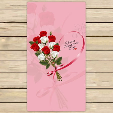 PKQWTM Happy Valentine'S Day Beautiful With Roses And Red Ribbon Microfiber Bath Towels Bathroom Body Shower Towel Size 30x56 Inches