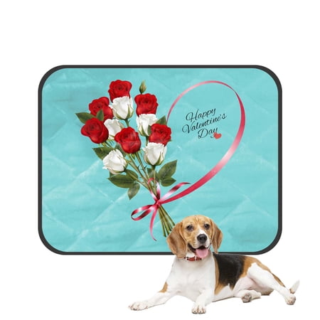 PKQWTM Happy Valentine'S Day Beautiful With Roses And Red Ribbon Pet Dog Cat Bed Pee Pads Mat Cushion Potty Dogs Blankets Crate Bed Kennel 14x18 inch