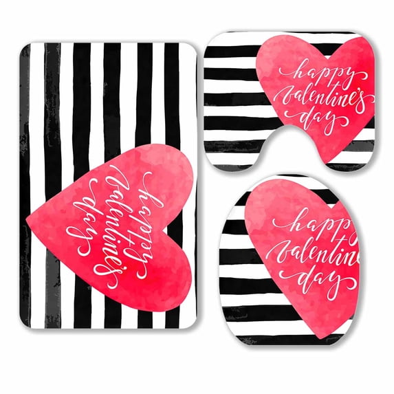PKQWTM Happy Valentines Day 3 Piece Bathroom Rugs Set Bath Rug Contour Mat and Toilet Lid Cover