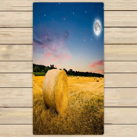 PKQWTM Hay Bales Night Microfiber Bath Towels Bathroom Body Shower Towel Size 30x56 Inches