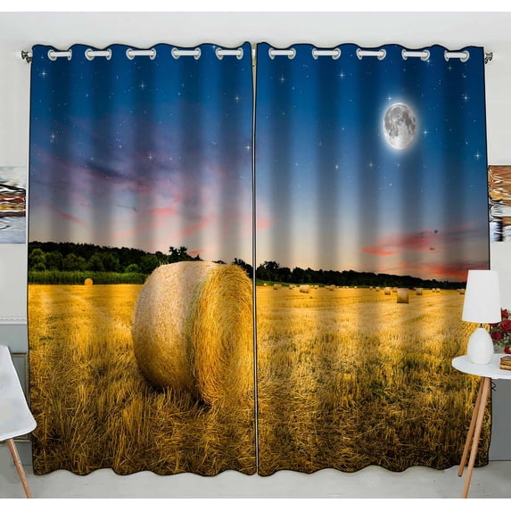 PKQWTM Hay Bales Night Practical heat insulation Shading Window Curtain Size 52(W)x84(H) inches(Two Piece)