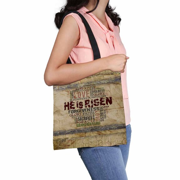 PKQWTM He Is Risen Religious quot Canvas Shoulder Bags Handbags Tote Bags Shopping Bag