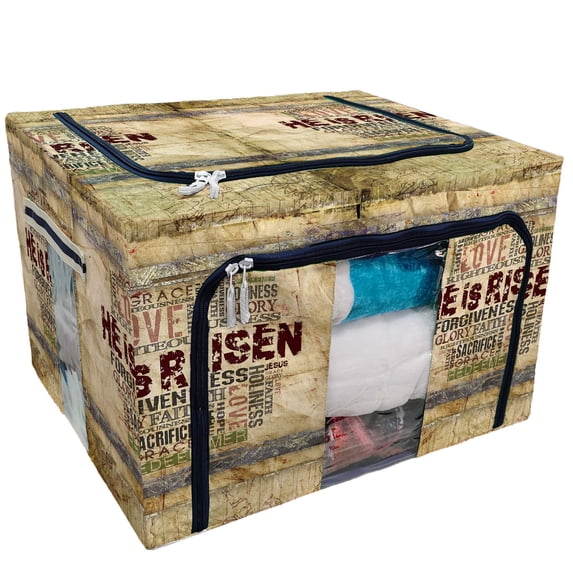 PKQWTM He Is Risen Religious quot Storage Bag Clear Window Storage Bins Boxes Large Capacity Foldable Stackable Organizer With Steel Metal Frame For Bedding,Clothes,Closets, Bedrooms