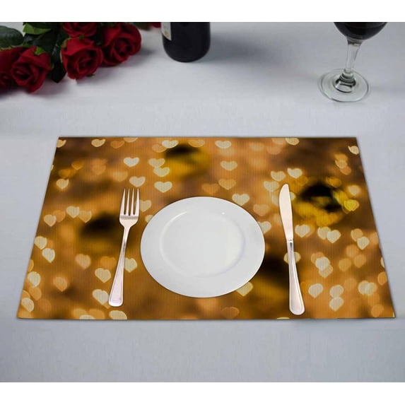 PKQWTM Heart bokeh Love Valentine day Kitchen Dining Table Mats Placemats Size 12x18 Inches, Set of 2 Pieces