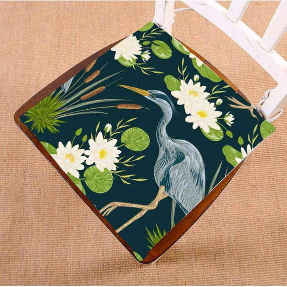 PKQWTM Heron Bird Water Lily Bulrush Swamp Flora Fauna Chair Pads Chair Mat Seat Cushion Chair Cushion Floor Cushion Size 16x16 inches