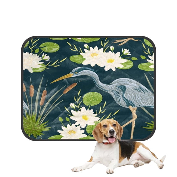 PKQWTM Heron Bird Water Lily Bulrush Swamp Flora Fauna Pet Dog Cat Bed Pee Pads Mat Cushion Potty Dogsblankets Crate Bed Kennel 14x18 inch