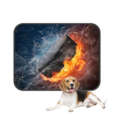 PKQWTM Hockey puck in fire and water Pet Dog Cat Bed Pee Pads Mat Cushion Potty Dogsblankets Crate Bed Kennel 28x36 inch