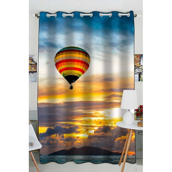 PKQWTM Hot air balloon over the sea at Sunset Practical heat insulation Shading Window Curtain Size 52(W) x 84(H) inches(One Piece)