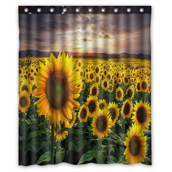 PKQWTM Huge Field Sunflowers During Sunset WaterProof Polyester Fabric Shower Curtain Size 60x72 Inches