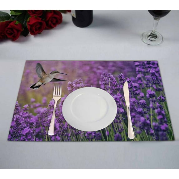 PKQWTM Hummingbird lavender flowers Kitchen Dining Table Mats Placemats Size 12x18 Inches, Set of 2 Pieces