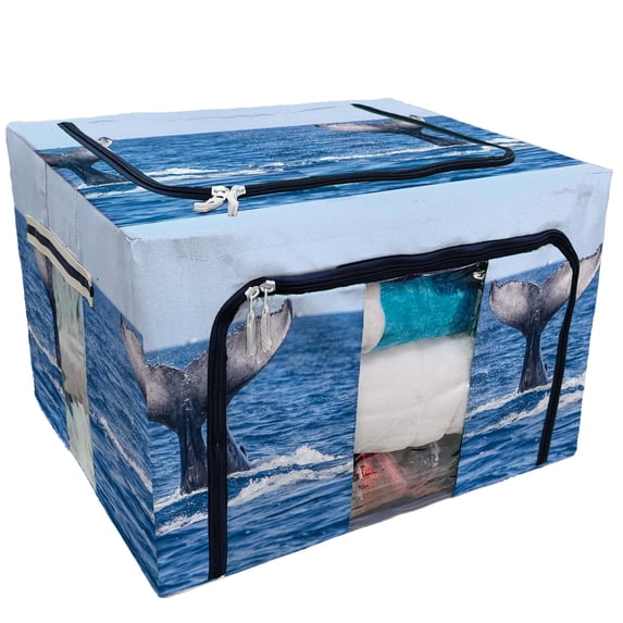 PKQWTM Humpback whale Atlantic Ocean Storage Bag Clear Window Storage Bins Boxes Large Capacity Foldable Stackable Organizer With Steel Metal Frame For Bedding,Clothes,Closets, Bedrooms