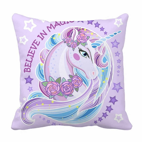 PKQWTM I Believe In Magic A Beautiful Unicorn With Roses Bed Decor Pillow Cases Zippered Cushion Cover Size 16x16 Inches