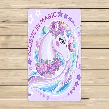 PKQWTM I Believe In Magic A Beautiful Unicorn With Roses Microfiber Bath Towels Bathroom Body Shower Towel Size 16x28 Inches