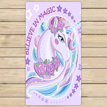 PKQWTM I Believe In Magic A Beautiful Unicorn With Roses Microfiber Bath Towels Bathroom Body Shower Towel Size 30x56 Inches