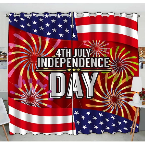 PKQWTM Independence Day Banner Practical heat insulation Shading Window Curtain Size 52(W)x84(H) inches(Two Piece)